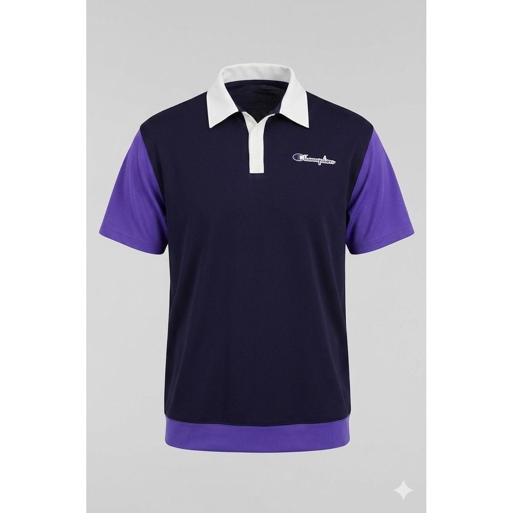 Men's Champion Arena Polo Short sleeve Shirt-white collar Navy Blue Msrp $30‎